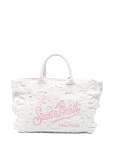Mc2 Saint Barth Ruffled Broderie-anglaise Tote Bag In White
