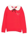 Mc2 Saint Barth Ruffled-collar Bow-detail Sweater In Red