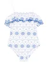 Mc2 Saint Barth Ruffled Embroidered Swimsuit In Blue