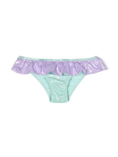 Mc2 Saint Barth Kids' Ruffled Foiled Bikini Bottoms In Green