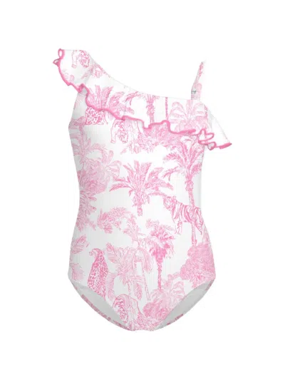 Mc2 Saint Barth Ruffled One-shoulder Swimsuit In White
