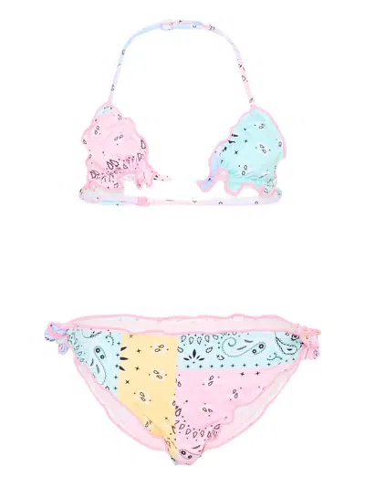 Mc2 Saint Barth Kids' Ruffled Paisley Print Bikini In Multi