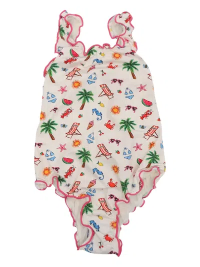 Mc2 Saint Barth Kids' Ruffled Print Swimsuit In Neutral