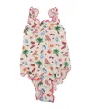 Mc2 Saint Barth Ruffled Print Swimsuit In White