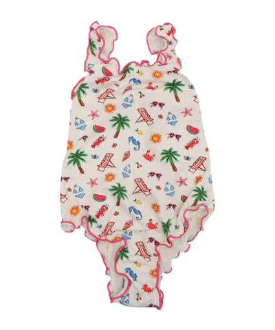 Mc2 Saint Barth Kids' Ruffled Print Swimsuit In White