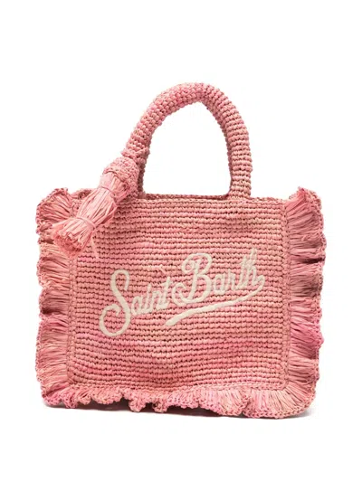 Mc2 Saint Barth Ruffled Raffia Tote Bag In Pink
