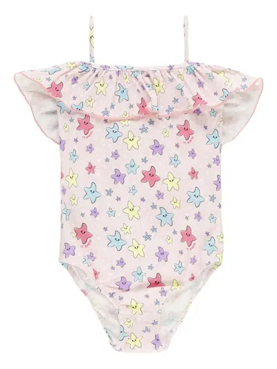 Mc2 Saint Barth Kids' Ruffled Star-print Swimsuit In Multi