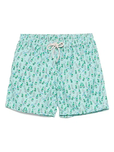 Mc2 Saint Barth Sabrage And Bottle-print Swim Shorts In Green