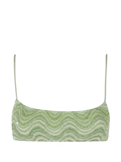 Mc2 Saint Barth Sadie Wave-pattern Sequinned Bikini Top In Green