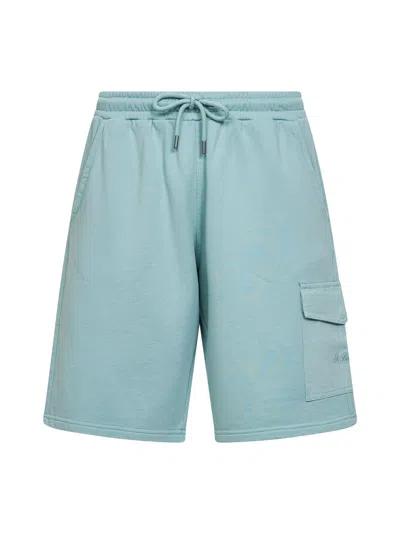 Mc2 Saint Barth Sage Green Cotton Fleece Argo Cargo Bermuda Shorts In Blue