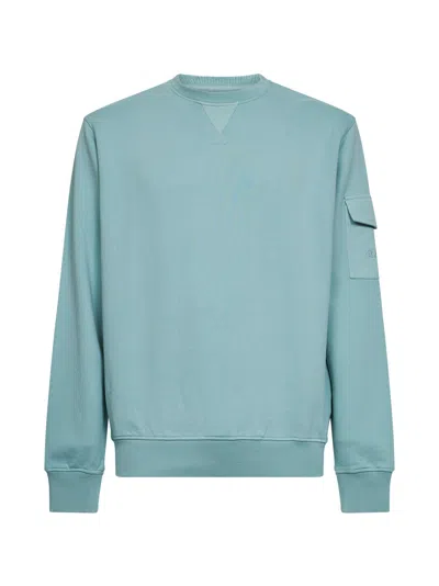 Mc2 Saint Barth Sage Green Cotton Fleece Chester Sweatshirt With Patch Pocket In Blue