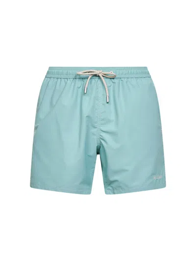 Mc2 Saint Barth Sage Green Logo Embroidered Patmos Classic Swim Shorts In Blue