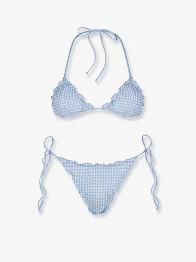 Mc2 Saint Barth Sagitami Nylon Bikini With Vichy Pattern In Blue