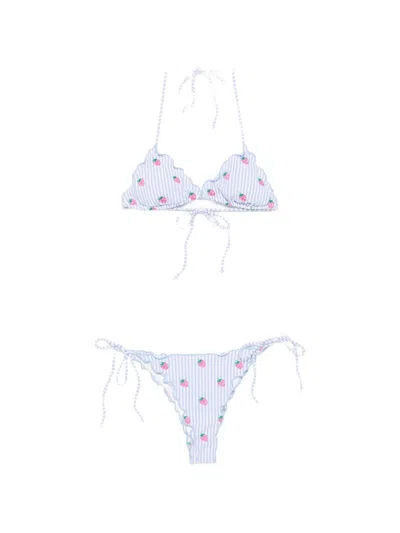Mc2 Saint Barth Sagitami Strawberry-embroidered Bikini In Blue