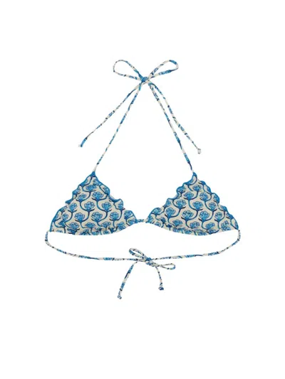 Mc2 Saint Barth Floral-pattern Bikini Top In Blue