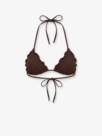Mc2 Saint Barth Sagittarius Bikini Top With All-over Embroidery In Brown