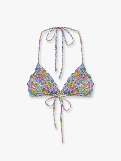 Mc2 Saint Barth Sagittarius Bikini Top With Poppy And Daisy Print In Blue