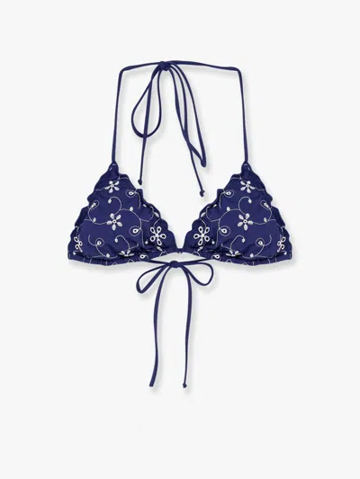 Mc2 Saint Barth Sagittarius Nylon Bikini Top In Blue