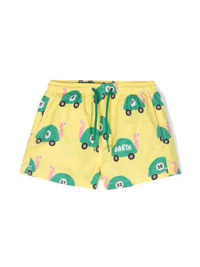 Mc2 Saint Barth Kids' Speedy Turtle Swim Shorts In Yellow
