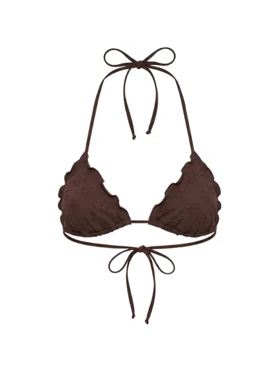 Mc2 Saint Barth Sangallo Broderie-anglaise Bikini Top In Brown