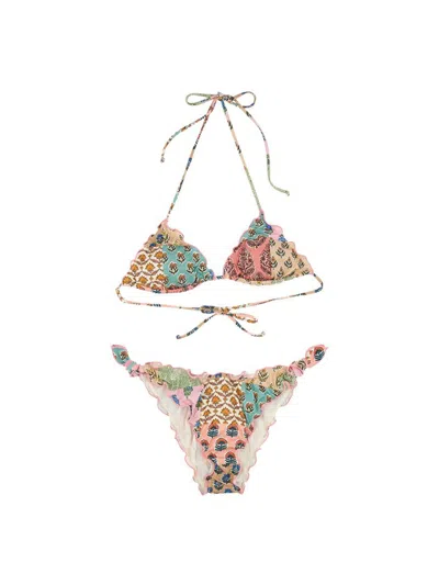 Mc2 Saint Barth Adjustable Straps Ruffle Trim Triangle In Multi