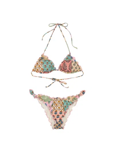 Mc2 Saint Barth Adjustable Straps Ruffle Trim Triangle In Multi