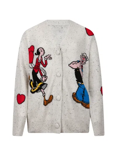 Mc2 Saint Barth Sasi Popeye-intarsia Flecked Cardigan In Gray