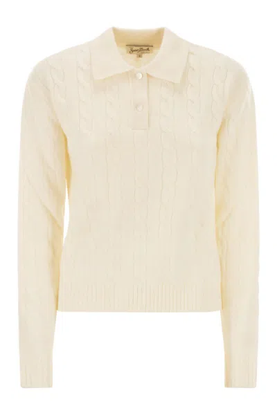 Mc2 Saint Barth Savoy Cable-knit Polo Shirt In Neutral