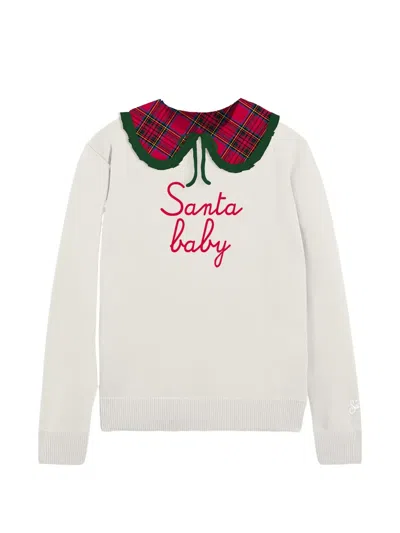 Mc2 Saint Barth Kids' Scalloped Tartan Collar Jumper In Neutral