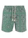 Mc2 Saint Barth Paisley Pattern Swim Shorts With Side And Rear Pockets In Green