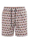 Mc2 Saint Barth Man Lightweight Fabric Swim-shorts Lighting Micro Fantasy With Whisky And Cigars Print In Ecru/arancio
