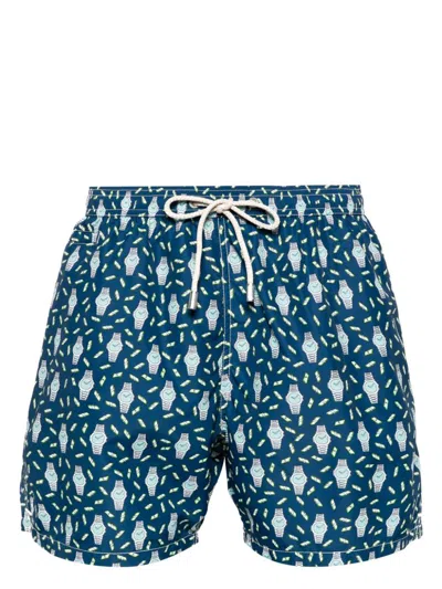 Mc2 Saint Barth Lighting Watch-print Swim Shorts In Blue