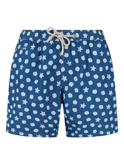 Mc2 Saint Barth Sea-patterned Swim Shorts In Blue