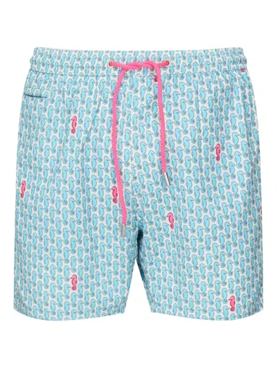 Mc2 Saint Barth Seahorse-print Drawstring Swim Shorts In Blue