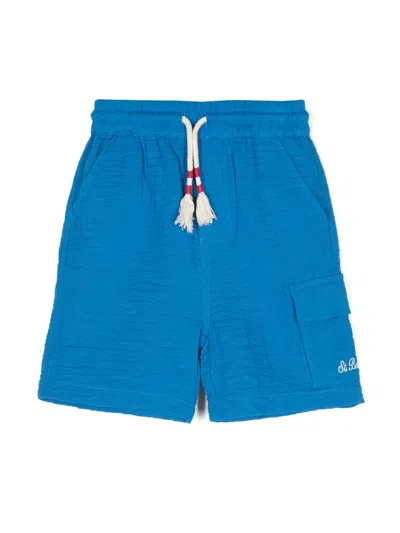 Mc2 Saint Barth Kids' Seersucker Cotton Shorts In Blue