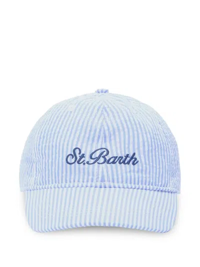 Mc2 Saint Barth Seersucker Striped-baseball Cap In Blue