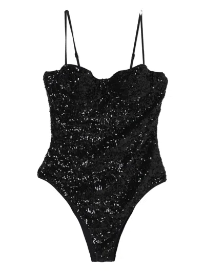 Mc2 Saint Barth Sequin Spaghetti-strap Bodysuit In Black