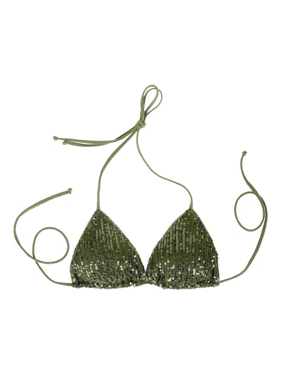 Mc2 Saint Barth Sequin Triangle Bikini Top In Green