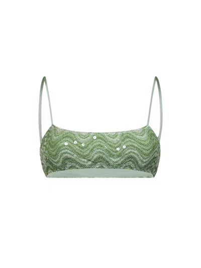 Mc2 Saint Barth Sequin Wave-knit Bikini Top In Green
