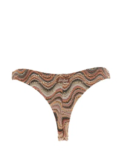 Mc2 Saint Barth Sequin-embellished Chevron Bikini Bottoms In Brown