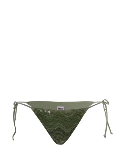 Mc2 Saint Barth Sequin-embellished Zig-zag Bikini Bottoms In Green