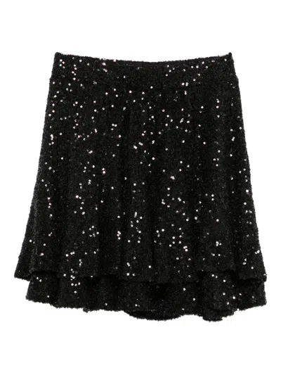 Mc2 Saint Barth Kids' Sequinned Tiered Skirt In Black
