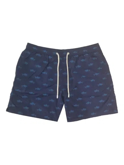 Mc2 Saint Barth Shark-patterned Swim Shorts In Blue