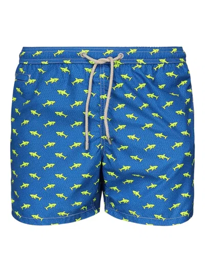 Mc2 Saint Barth Shark-print Drawstring Swim Shorts In Blue