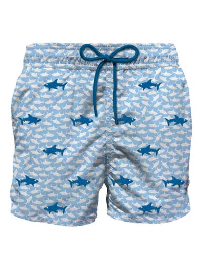 Mc2 Saint Barth Shark-print Swim Shorts In Blue