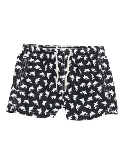 Mc2 Saint Barth Kids' Shark-print Swim Shorts In Black