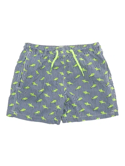 Mc2 Saint Barth Kids' Shark-striped Swim Shorts In Blue