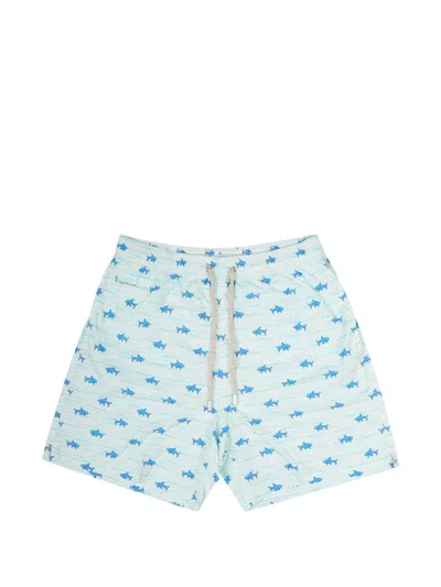 Mc2 Saint Barth Shark-print Drawstring Swim Shorts In Blue