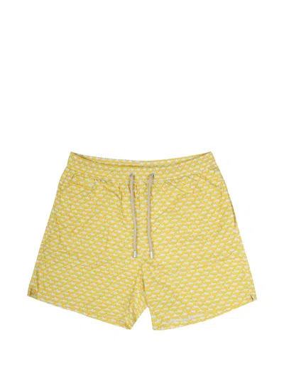 Mc2 Saint Barth Shark-print Drawstring Swim Shorts In Yellow