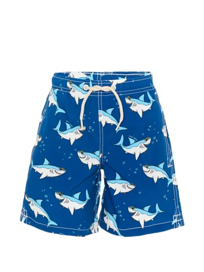 Mc2 Saint Barth Shark-print Swim Shorts In Blue